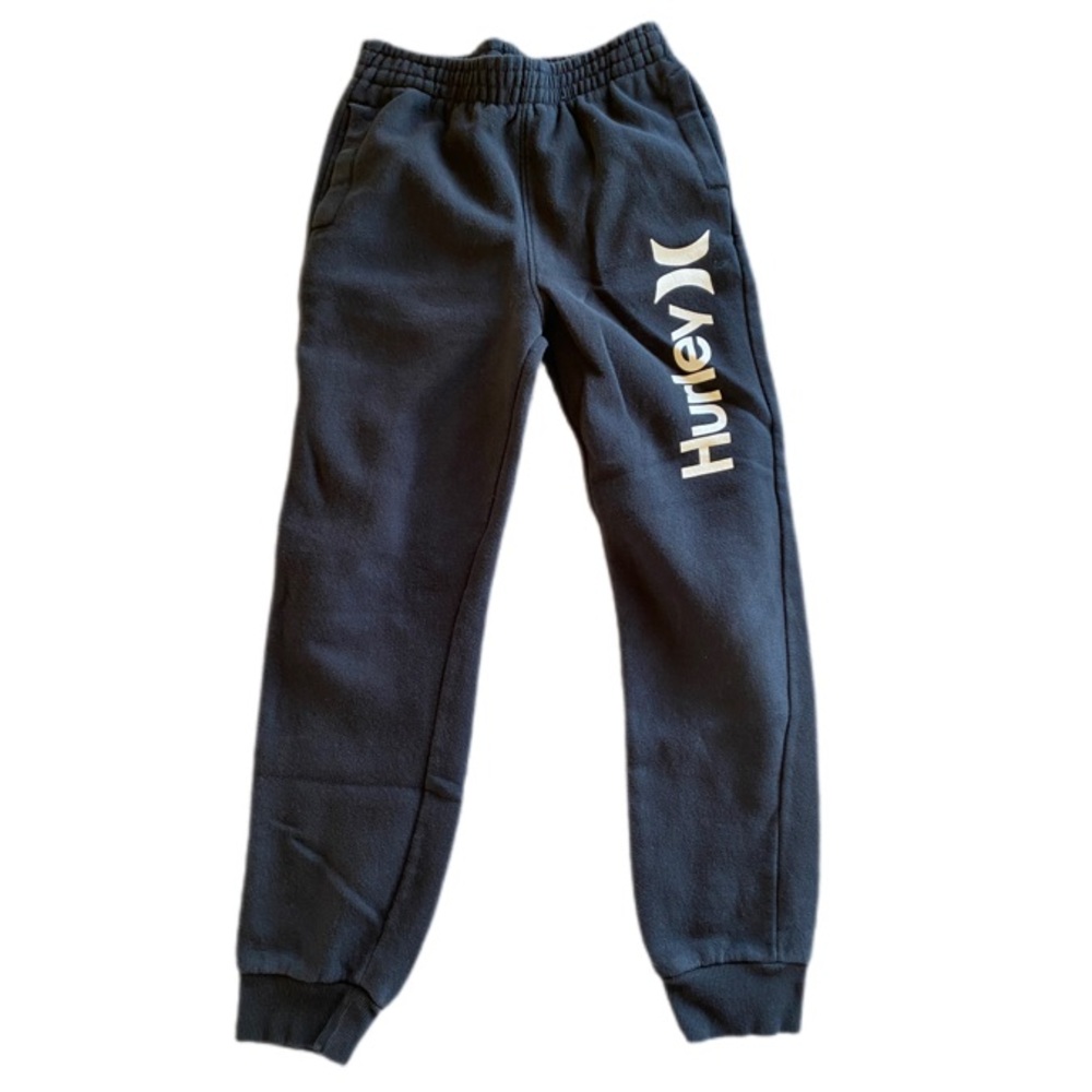 Hurley Kids Soft & Warm Elastic Waist Black Logo Fleece Joggers W/ Pockets Large